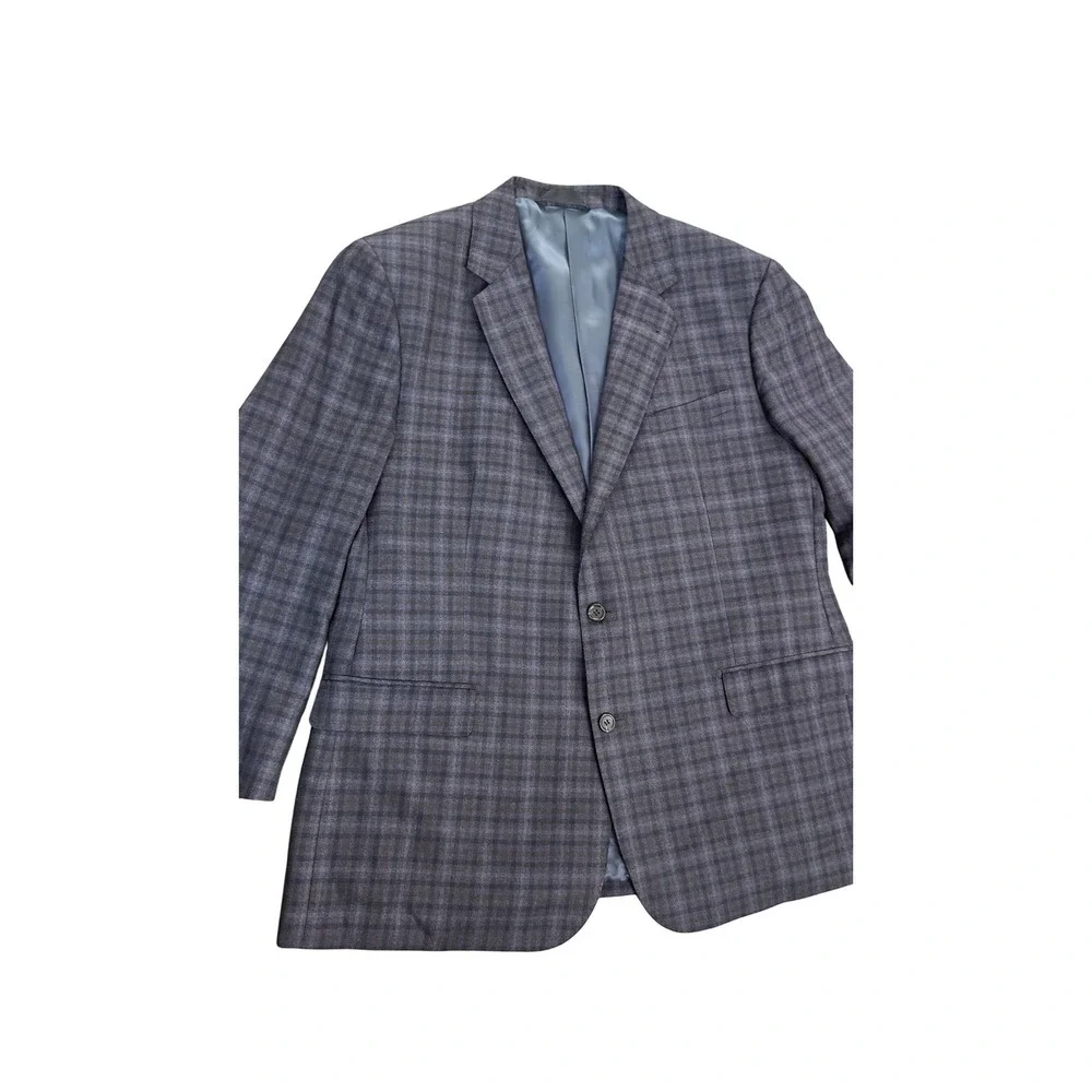 BARONI Men's Plaid Blazer Sport Coat Reda Blue Brown SUPER 150's Wool 46R